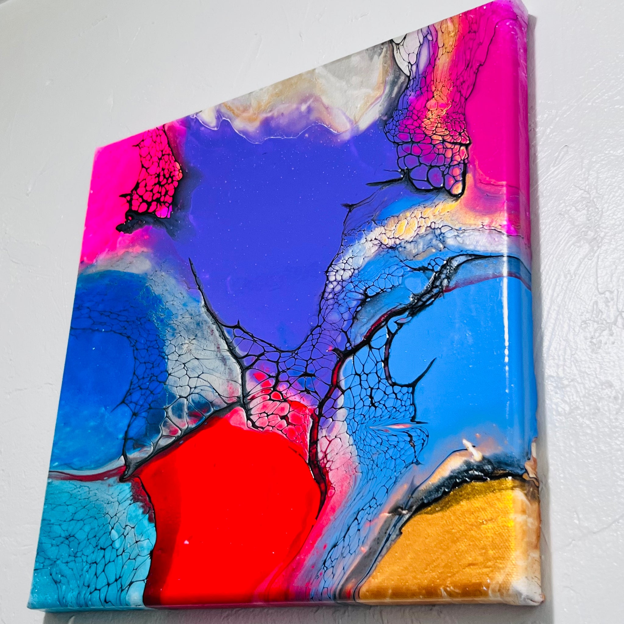 Electric Fusion – 12x12 Abstract Acrylic Painting on Gallery Wrapped Canvas | Fluid Art with Swipe Technique