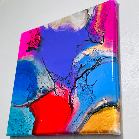 Electric Fusion – 12x12 Abstract Acrylic Painting on Gallery Wrapped Canvas | Fluid Art with Swipe Technique