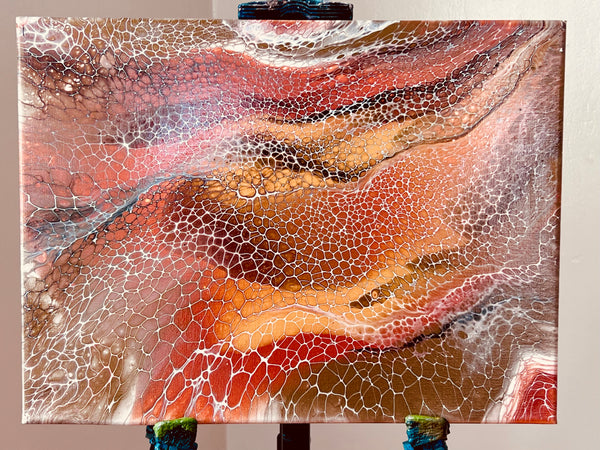 Crimson Flow | 11x14 Inch Abstract Fluid Art Swipe Painting | Original Acrylic Pour on Canvas