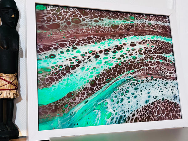Emerald Drift – 11x14 Abstract Acrylic Painting on Canvas | Fluid Art with Swipe Technique