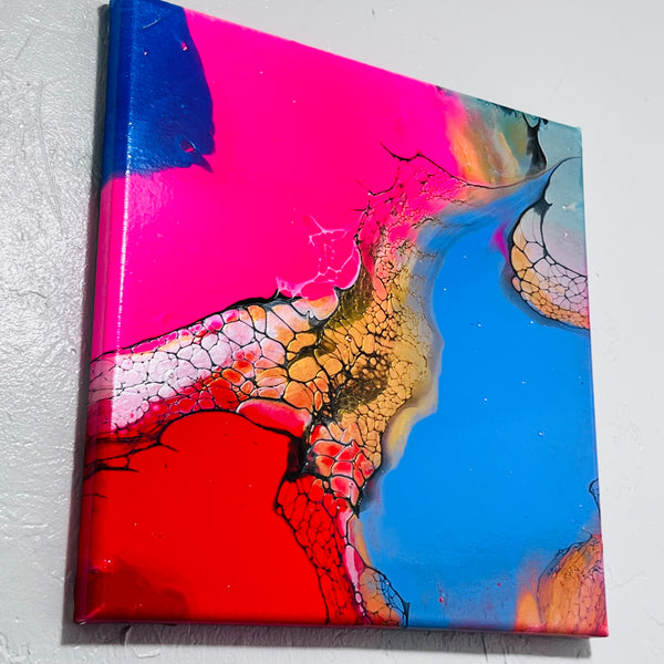 Crimson Horizon – 12x12 Abstract Acrylic Painting on Gallery Wrapped Canvas | Fluid Art with Swipe Technique