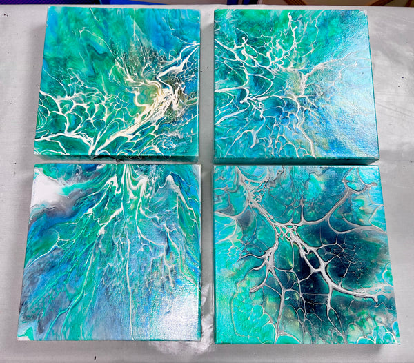 Ocean Veil Quartet | 10 x 10 inches | Acrylics Bloom Abstract Paintings | Set of 4 Pieces