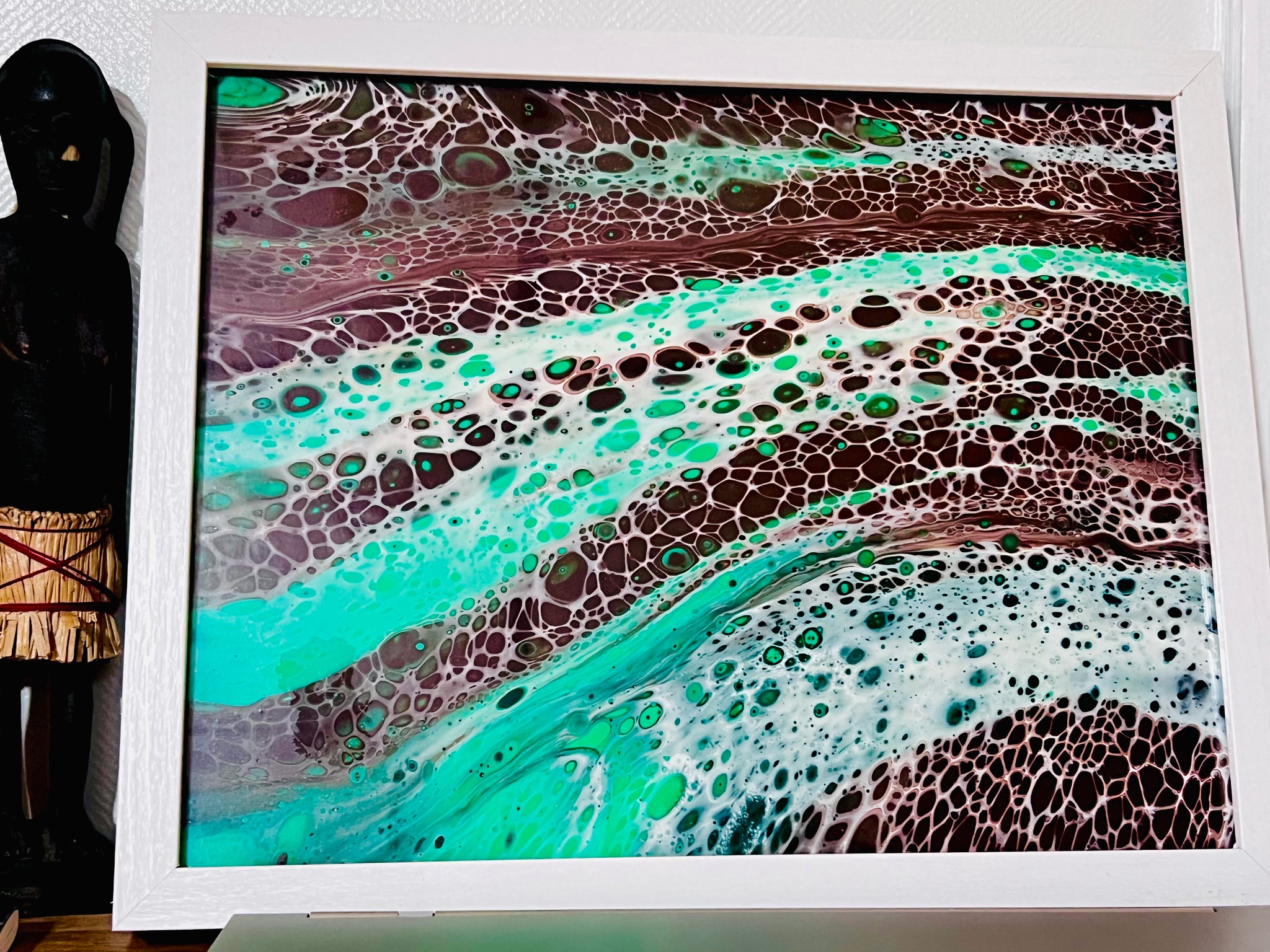 Emerald Drift – 11x14 Abstract Acrylic Painting on Canvas | Fluid Art with Swipe Technique