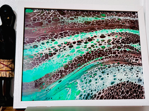 Emerald Drift – 11x14 Abstract Acrylic Painting on Canvas | Fluid Art with Swipe Technique