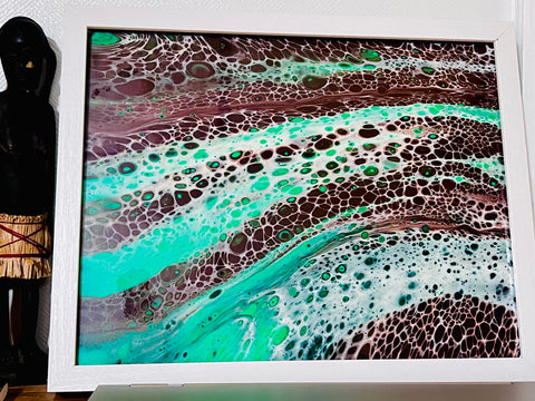Emerald Drift – 11x14 Abstract Acrylic Painting on Canvas | Fluid Art with Swipe Technique