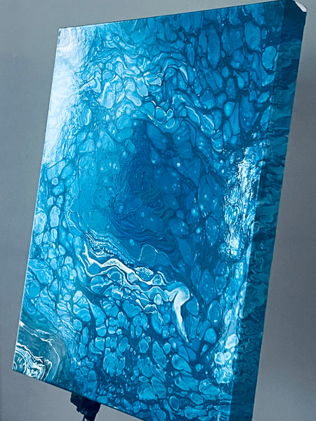 Ocean Blue Abstract Fluid Art on 20x24 Canvas – Acrylic Ring Pour with High-Gloss Finish (Original Artwork)