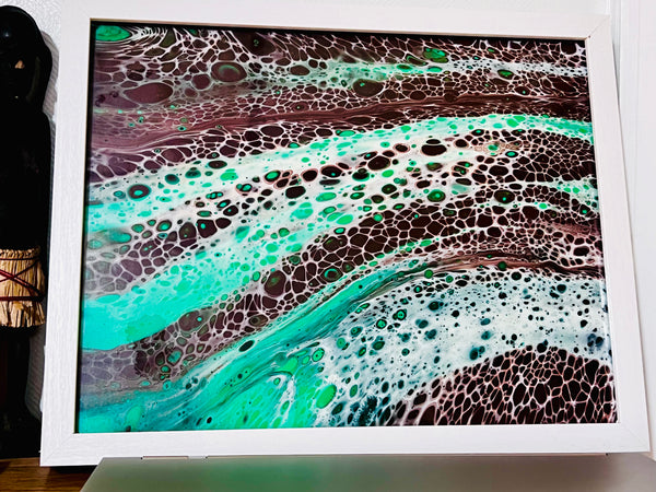 Emerald Drift – 11x14 Abstract Acrylic Painting on Canvas | Fluid Art with Swipe Technique