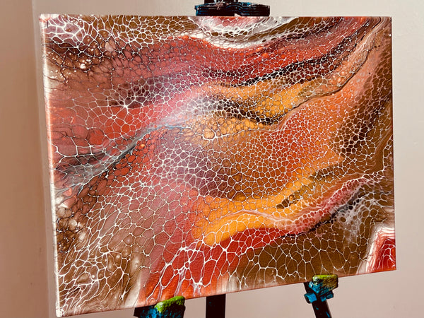 Crimson Flow | 11x14 Inch Abstract Fluid Art Swipe Painting | Original Acrylic Pour on Canvas