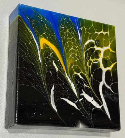 Emerald Currents – 6x6 Inches | Abstract Acrylic Painting on Canvas | Bloom Technique Fluid Art