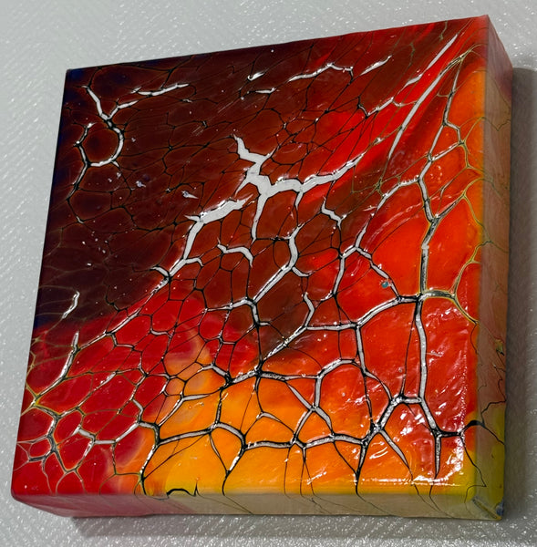 Crimson Horizon – 6x6 Abstract Acrylic Painting on Canvas | Bloom Technique Fluid Art