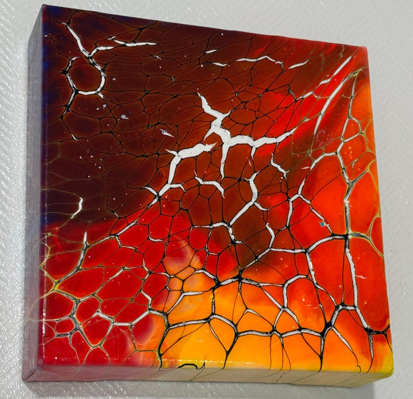 Crimson Horizon – 6x6 Abstract Acrylic Painting on Canvas | Bloom Technique Fluid Art