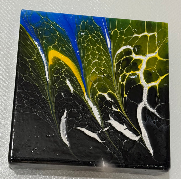 Emerald Currents – 6x6 Inches | Abstract Acrylic Painting on Canvas | Bloom Technique Fluid Art