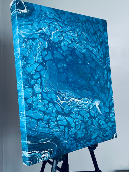 Ocean Blue Abstract Fluid Art on 20x24 Canvas – Acrylic Ring Pour with High-Gloss Finish (Original Artwork)