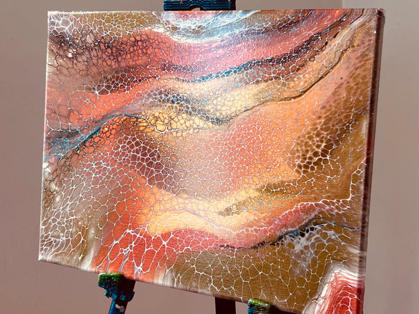 Crimson Flow | 11x14 Inch Abstract Fluid Art Swipe Painting | Original Acrylic Pour on Canvas