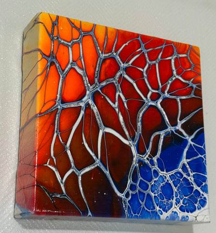 Molten Veins – 6x6 Abstract Acrylic Painting on Canvas | Bloom Technique Fluid Art