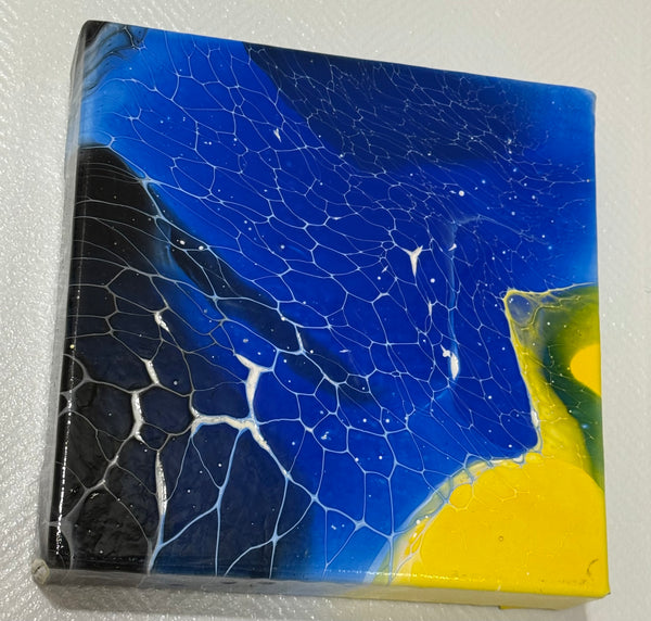 Midnight Radiance – 6x6 Inches | Abstract Acrylic Painting on Canvas | Bloom Technique Fluid Art