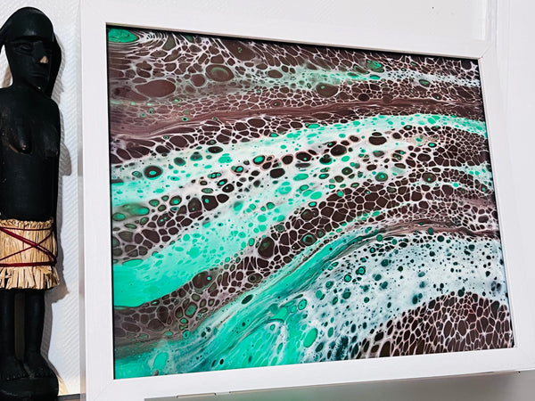 Emerald Drift – 11x14 Abstract Acrylic Painting on Canvas | Fluid Art with Swipe Technique