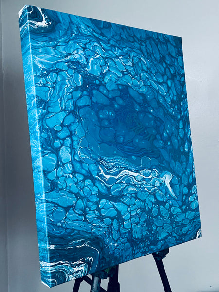 Ocean Blue Abstract Fluid Art on 20x24 Canvas – Acrylic Ring Pour with High-Gloss Finish (Original Artwork)