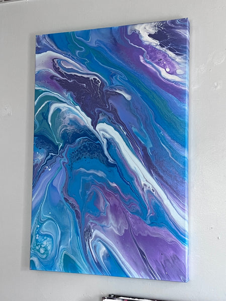 Frozen Current – 18x36 Inches Abstract Acrylic Painting | Ocean-Inspired Fluid Art on Canvas