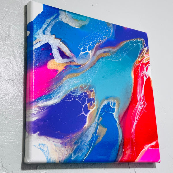 Solar Drift – 12x12 Abstract Acrylic Painting on Gallery Wrapped Canvas | Fluid Art with Swipe Technique