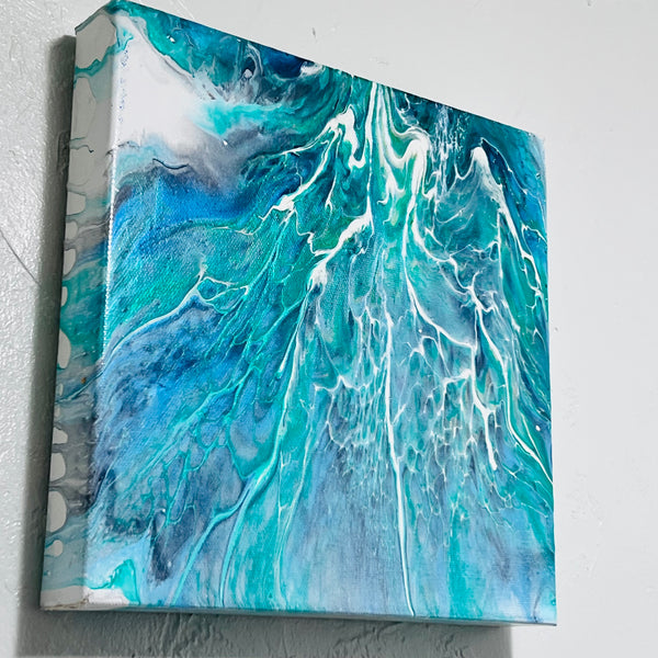 Tidal Veins – 10x10 Abstract Ocean Acrylic Painting | Fluid Art with Bloom Technique