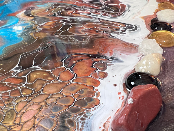 Constellations of Resilience – Large 16x48 Abstract Galaxy Painting | Mixed Media Acrylic Pour with Gemstones & Resin