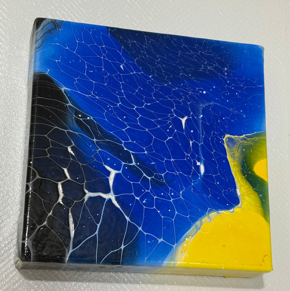 Midnight Radiance – 6x6 Inches | Abstract Acrylic Painting on Canvas | Bloom Technique Fluid Art