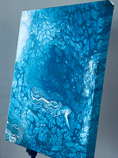 Ocean Blue Abstract Fluid Art on 20x24 Canvas – Acrylic Ring Pour with High-Gloss Finish (Original Artwork)