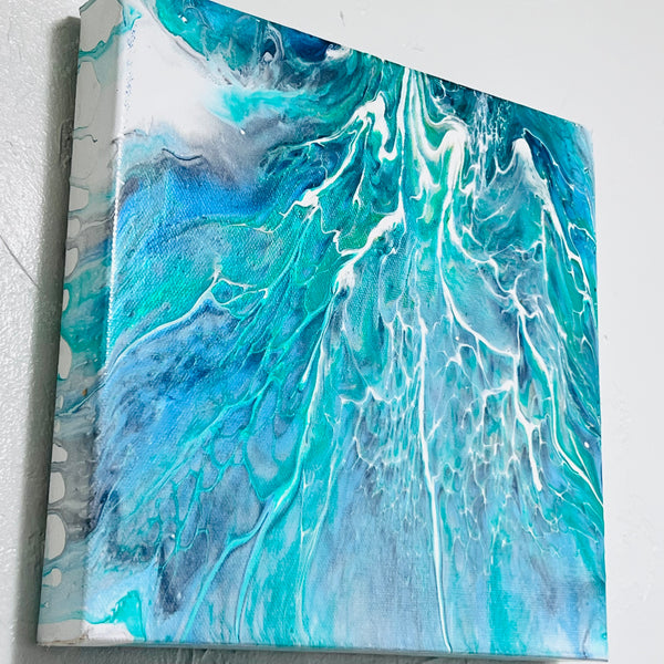 Tidal Veins – 10x10 Abstract Ocean Acrylic Painting | Fluid Art with Bloom Technique