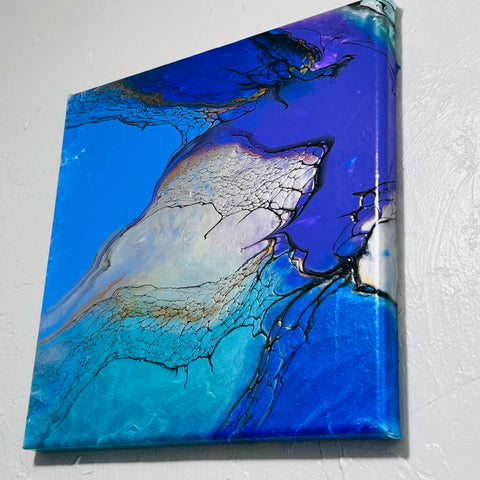 Nebula Waters – 12x12 Abstract Acrylic Painting on Gallery Wrapped Canvas | Fluid Art with Swipe Technique