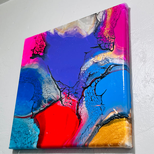 Electric Fusion – 12x12 Abstract Acrylic Painting on Gallery Wrapped Canvas | Fluid Art with Swipe Technique