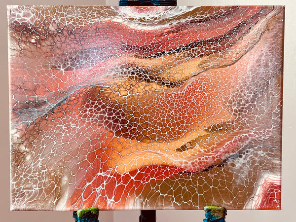 Crimson Flow | 11x14 Inch Abstract Fluid Art Swipe Painting | Original Acrylic Pour on Canvas