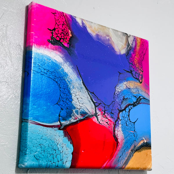 Electric Fusion – 12x12 Abstract Acrylic Painting on Gallery Wrapped Canvas | Fluid Art with Swipe Technique