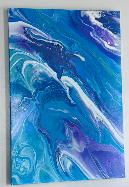 Frozen Current – 18x36 Inches Abstract Acrylic Painting | Ocean-Inspired Fluid Art on Canvas