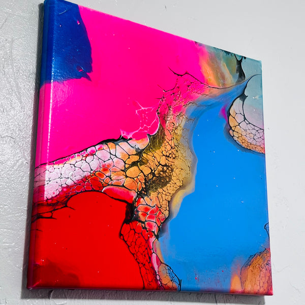 Crimson Horizon – 12x12 Abstract Acrylic Painting on Gallery Wrapped Canvas | Fluid Art with Swipe Technique
