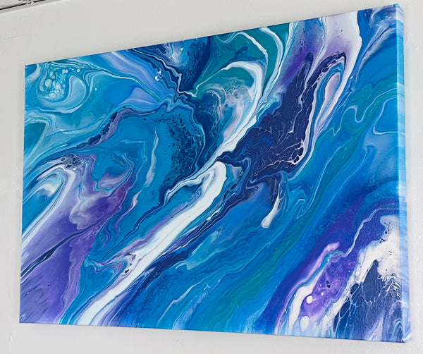 Frozen Current – 18x36 Inches Abstract Acrylic Painting | Ocean-Inspired Fluid Art on Canvas
