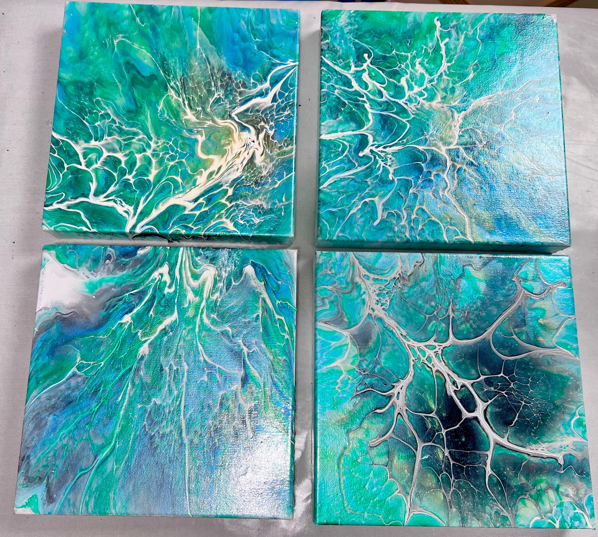 Ocean Veil Quartet | 10 x 10 inches | Acrylics Bloom Abstract Paintings | Set of 4 Pieces