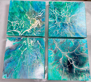 Ocean Veil Quartet | 10 x 10 inches | Acrylics Bloom Abstract Paintings | Set of 4 Pieces