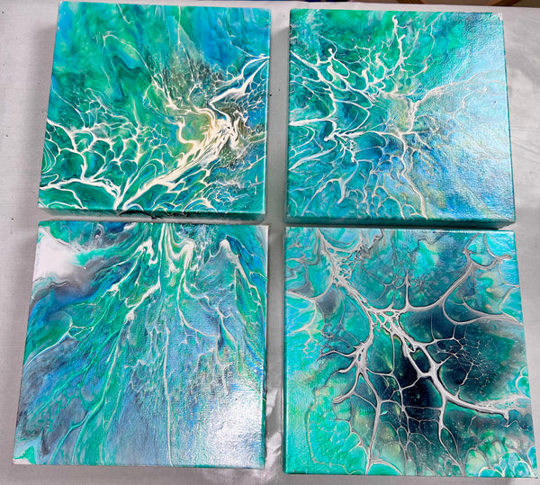 Ocean Veil Quartet | 10 x 10 inches | Acrylics Bloom Abstract Paintings | Set of 4 Pieces