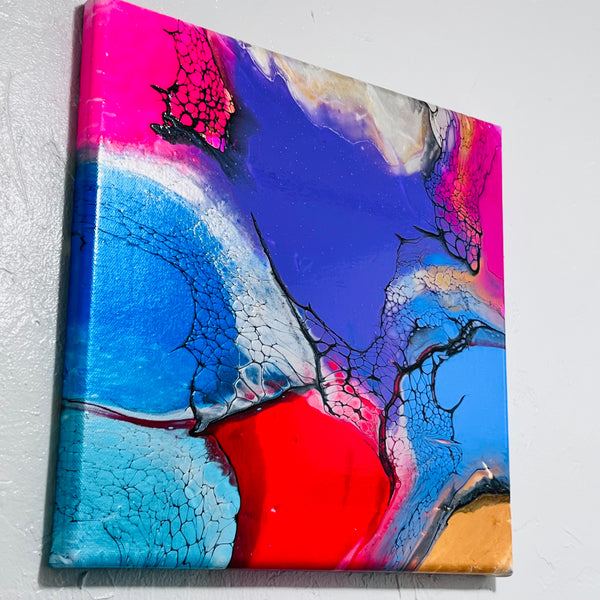 Electric Fusion – 12x12 Abstract Acrylic Painting on Gallery Wrapped Canvas | Fluid Art with Swipe Technique