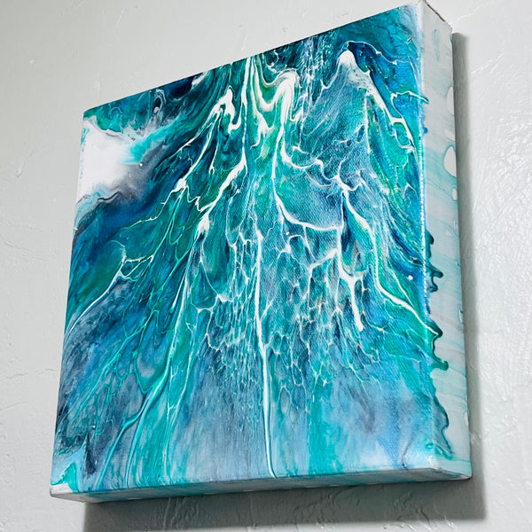 Tidal Veins – 10x10 Abstract Ocean Acrylic Painting | Fluid Art with Bloom Technique