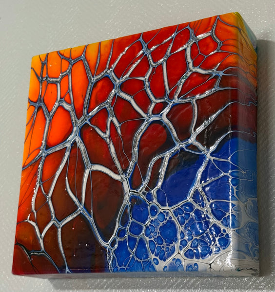 Molten Veins – 6x6 Abstract Acrylic Painting on Canvas | Bloom Technique Fluid Art