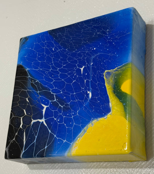 Midnight Radiance – 6x6 Inches | Abstract Acrylic Painting on Canvas | Bloom Technique Fluid Art