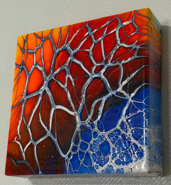 Molten Veins – 6x6 Abstract Acrylic Painting on Canvas | Bloom Technique Fluid Art