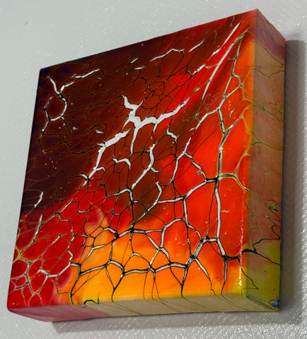 Crimson Horizon – 6x6 Abstract Acrylic Painting on Canvas | Bloom Technique Fluid Art