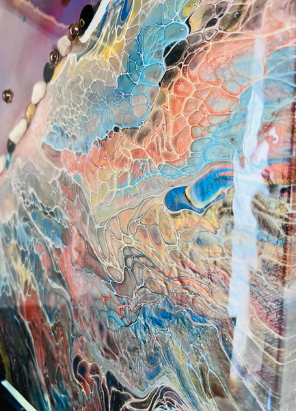 Constellations of Resilience – Large 16x48 Abstract Galaxy Painting | Mixed Media Acrylic Pour with Gemstones & Resin