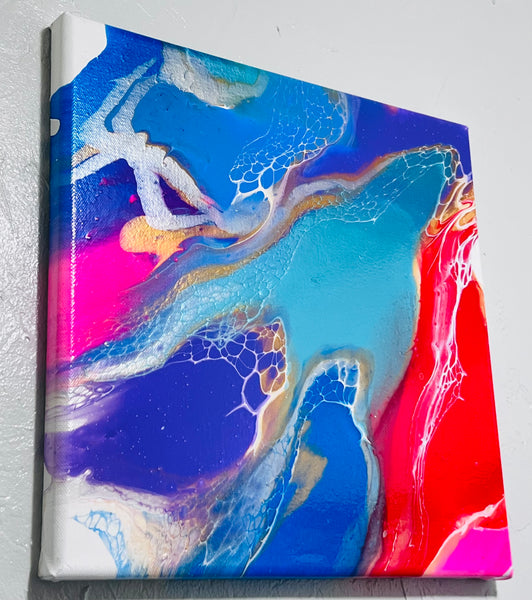 Solar Drift – 12x12 Abstract Acrylic Painting on Gallery Wrapped Canvas | Fluid Art with Swipe Technique
