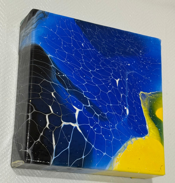 Midnight Radiance – 6x6 Inches | Abstract Acrylic Painting on Canvas | Bloom Technique Fluid Art