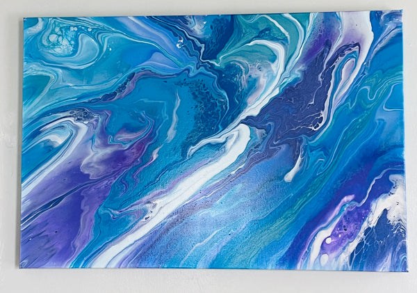 Frozen Current – 18x36 Inches Abstract Acrylic Painting | Ocean-Inspired Fluid Art on Canvas