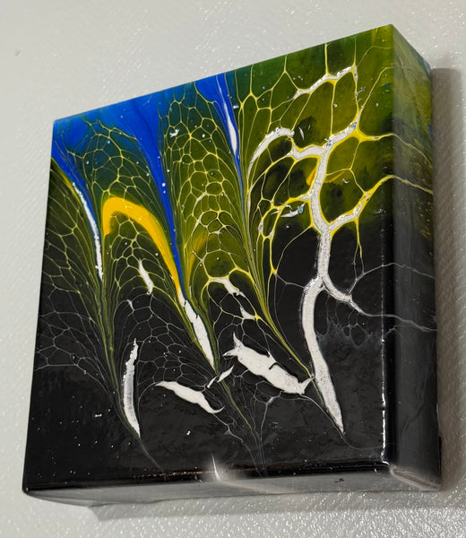 Emerald Currents – 6x6 Inches | Abstract Acrylic Painting on Canvas | Bloom Technique Fluid Art